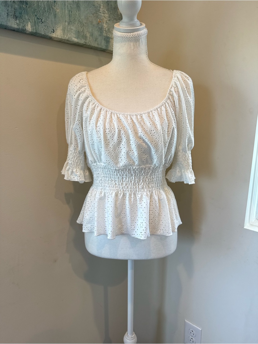 URBAN Romantics White Eyelet Smocked Peplum Blouse